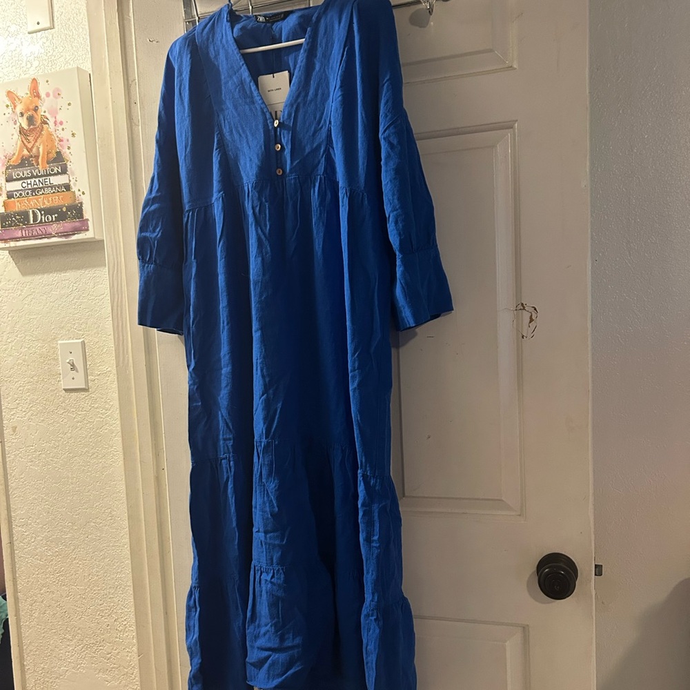Zara Electric Blue Tiered Midi Dress